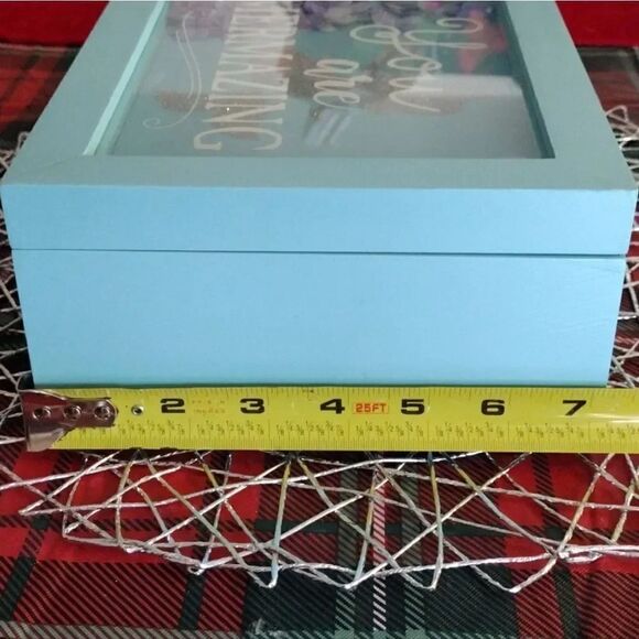 You Are Mermazing Mermaid Blue Wood with Sequins in Glass Top Jewelry Box - Picture 15 of 17
